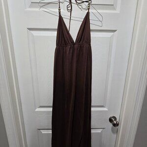 Halter Swimwear Coverup Womens Med (8-10) Brown Beads Side Slits BoHo Hippie